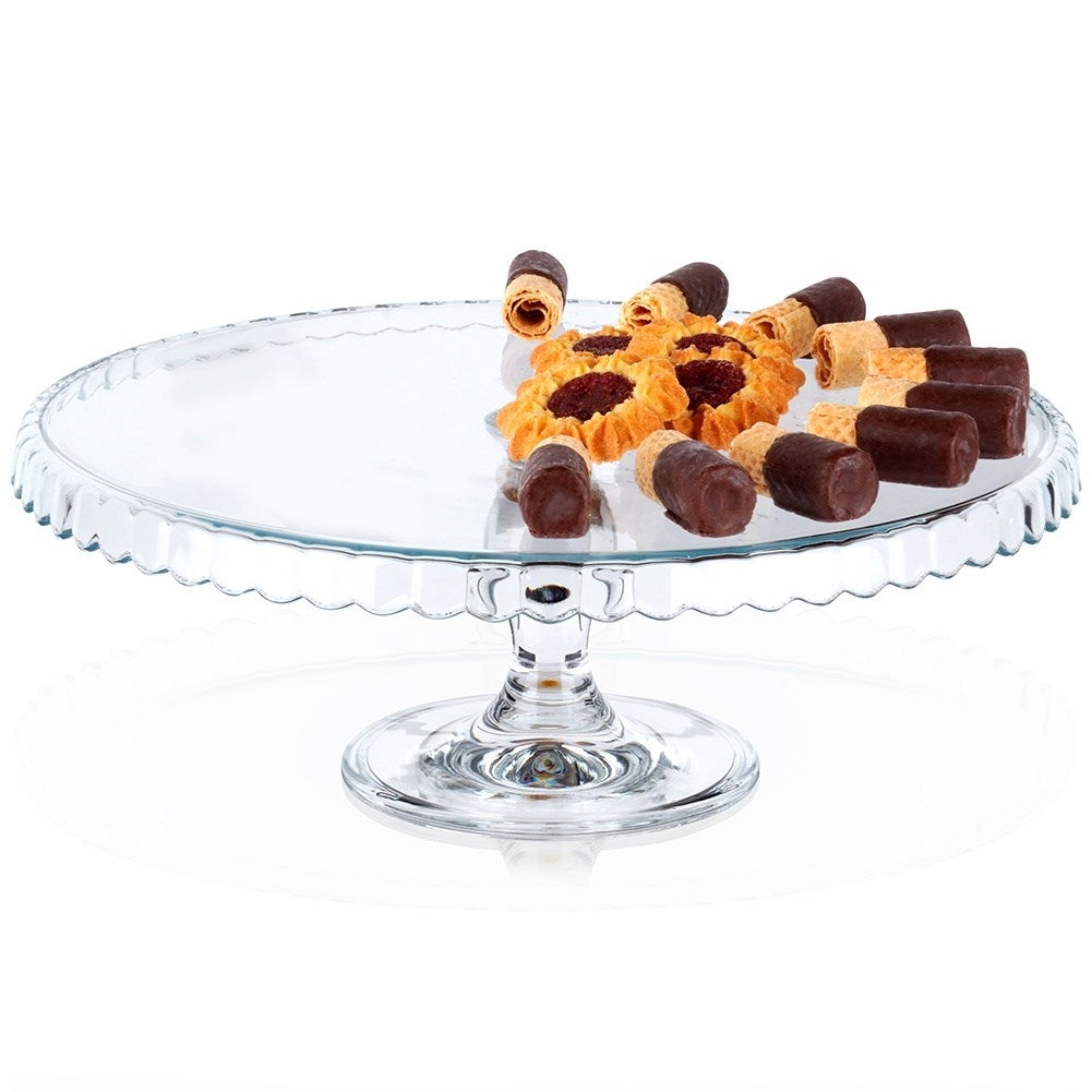 Elegant cake plate in glass with wavy edges