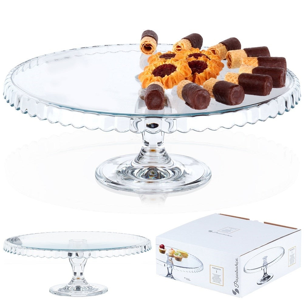 Elegant cake plate in glass with wavy edges