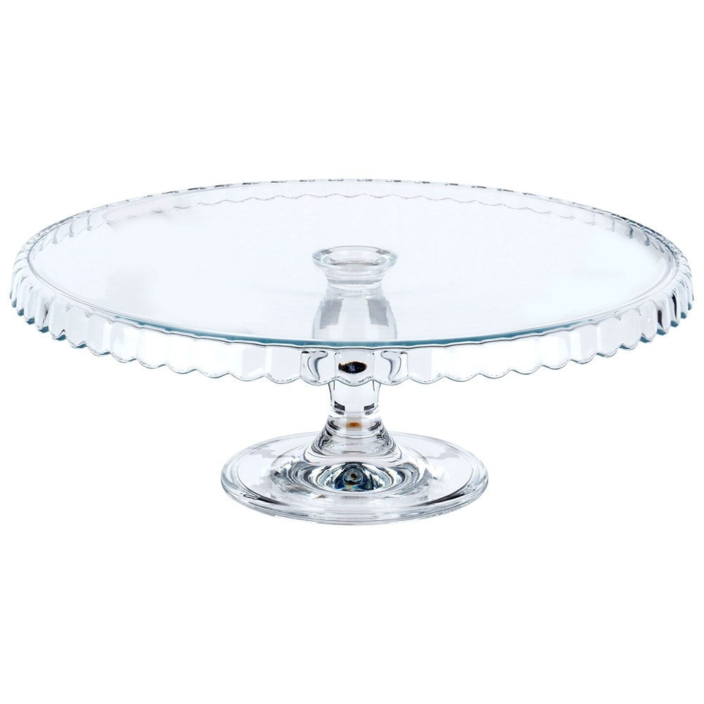 Elegant cake plate in glass with wavy edges
