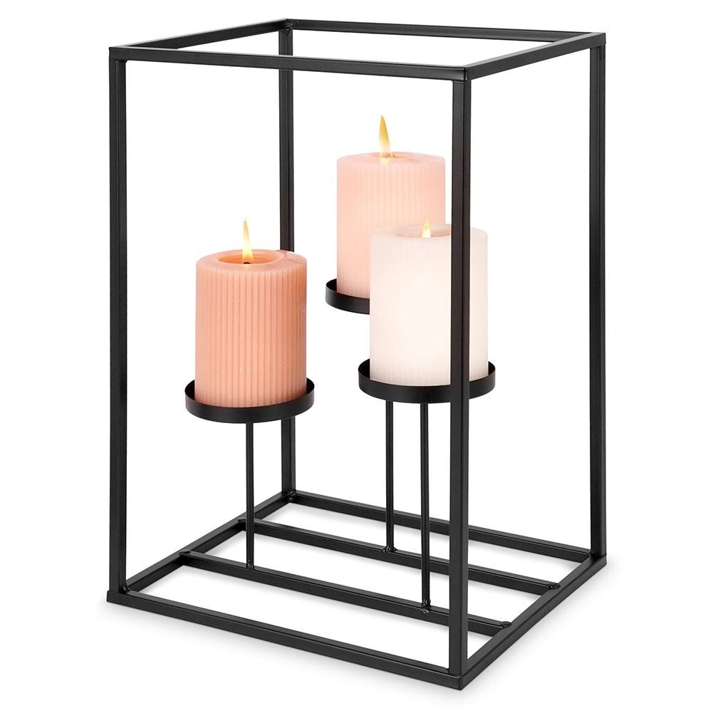 Elegant candle holder for 3 candles, black metal