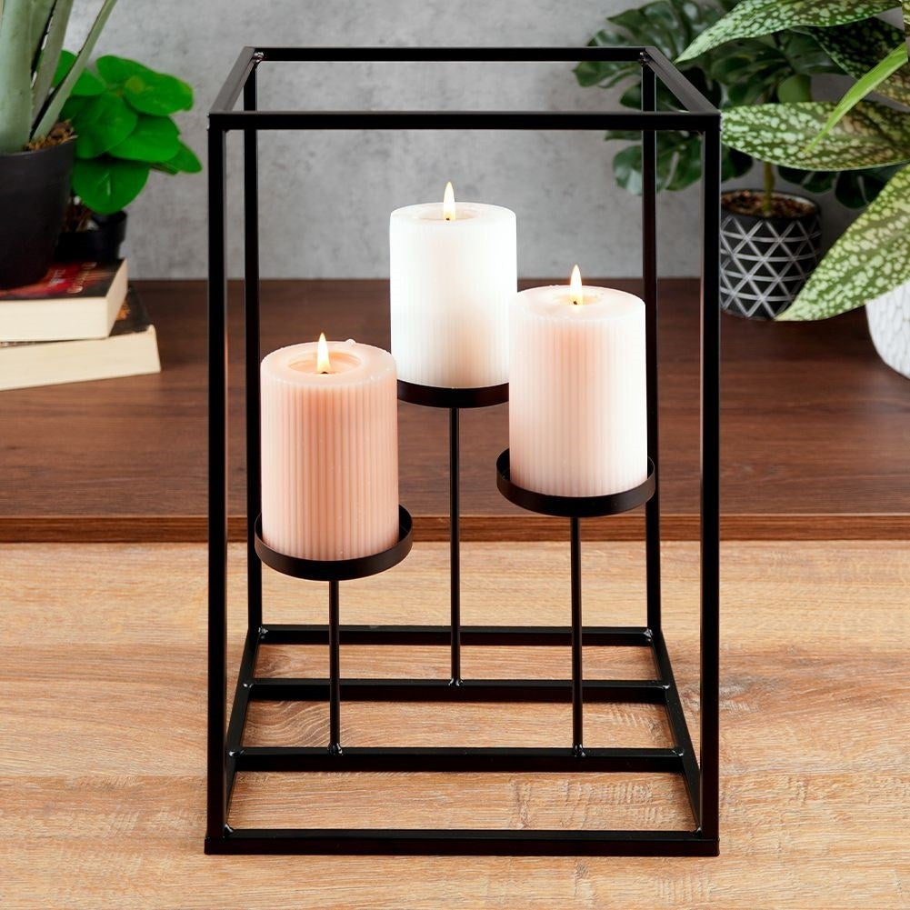 Elegant candle holder for 3 candles, black metal