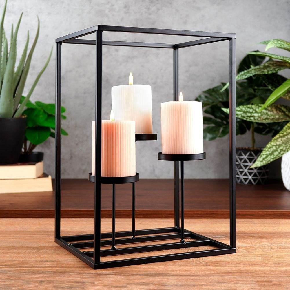 Elegant candle holder for 3 candles, black metal