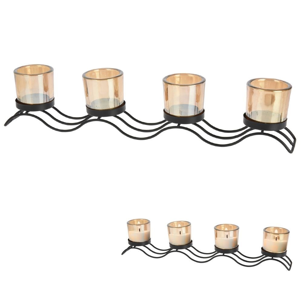 Elegant candlestick for 4 tealights in black metal and glass