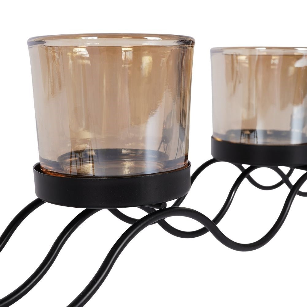 Elegant candlestick for 4 tealights in black metal and glass