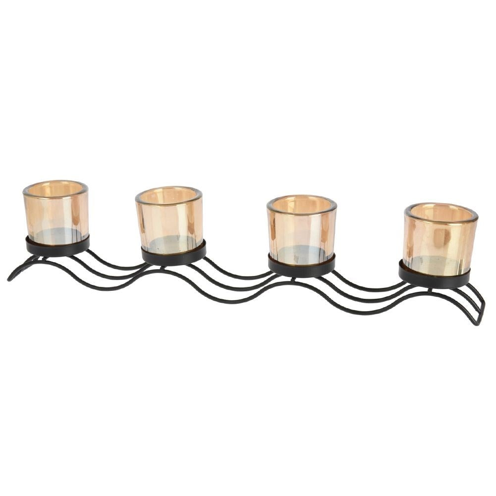 Elegant candlestick for 4 tealights in black metal and glass