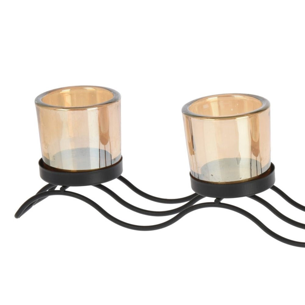 Elegant candlestick for 4 tealights in black metal and glass