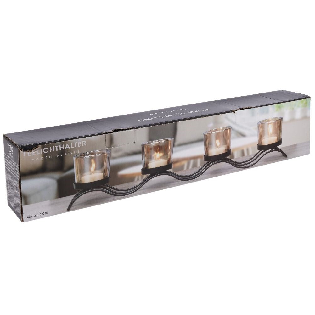 Elegant candlestick for 4 tealights in black metal and glass