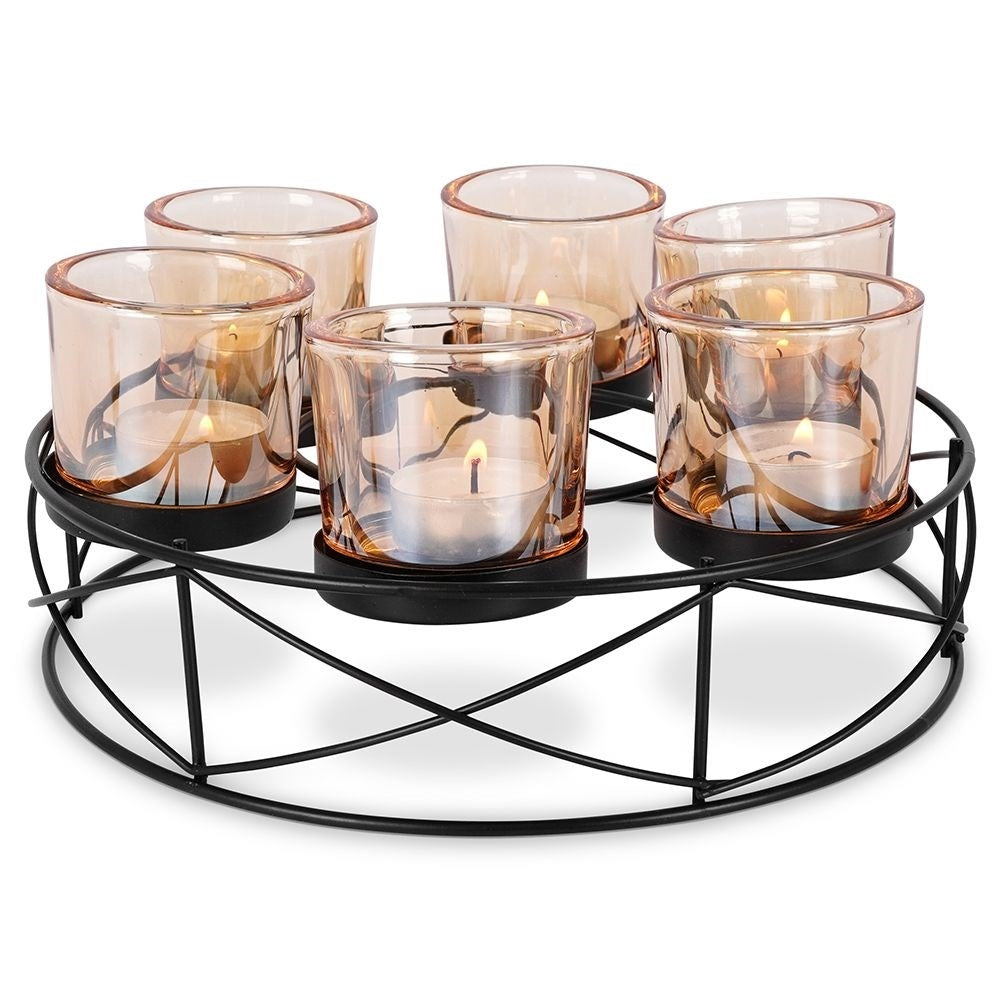 Elegant candlestick for six tealights in black metal
