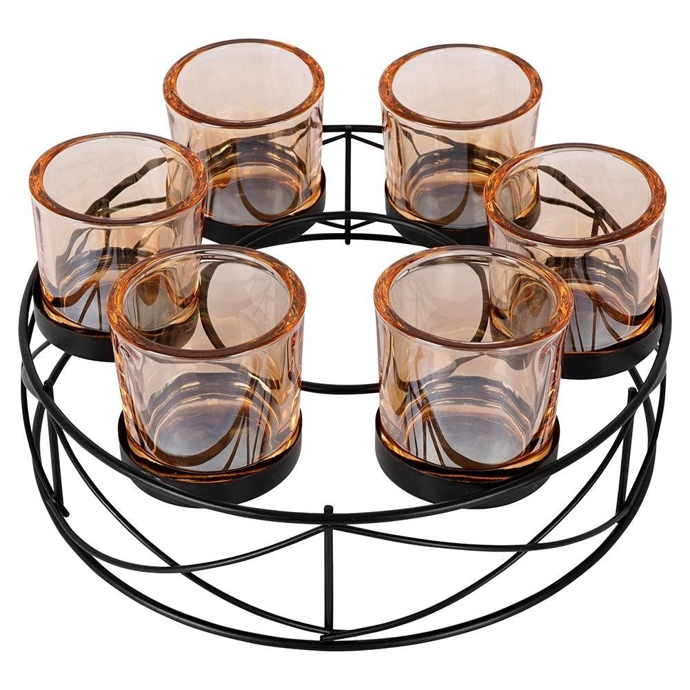 Elegant candlestick for six tealights in black metal
