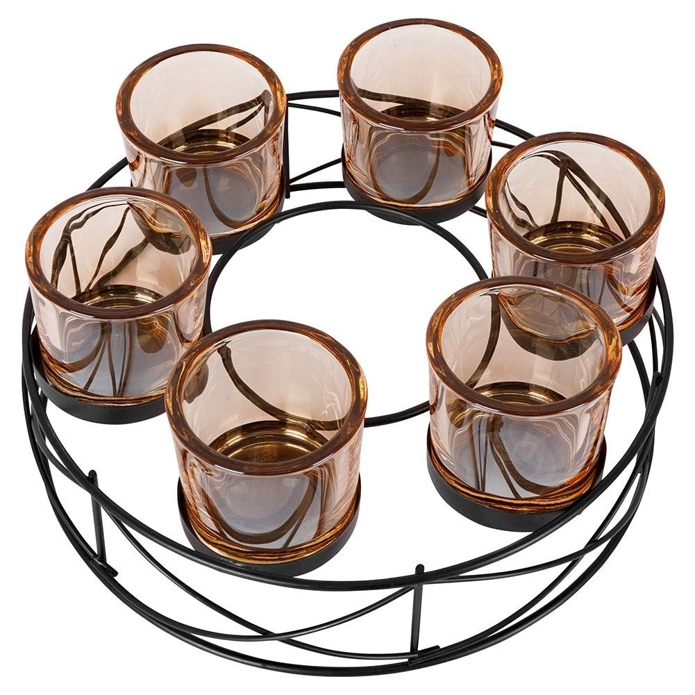 Elegant candlestick for six tealights in black metal