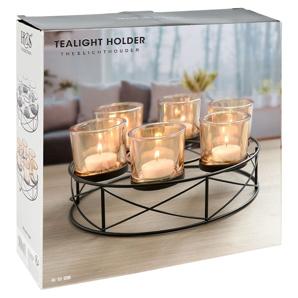Elegant candlestick for six tealights in black metal
