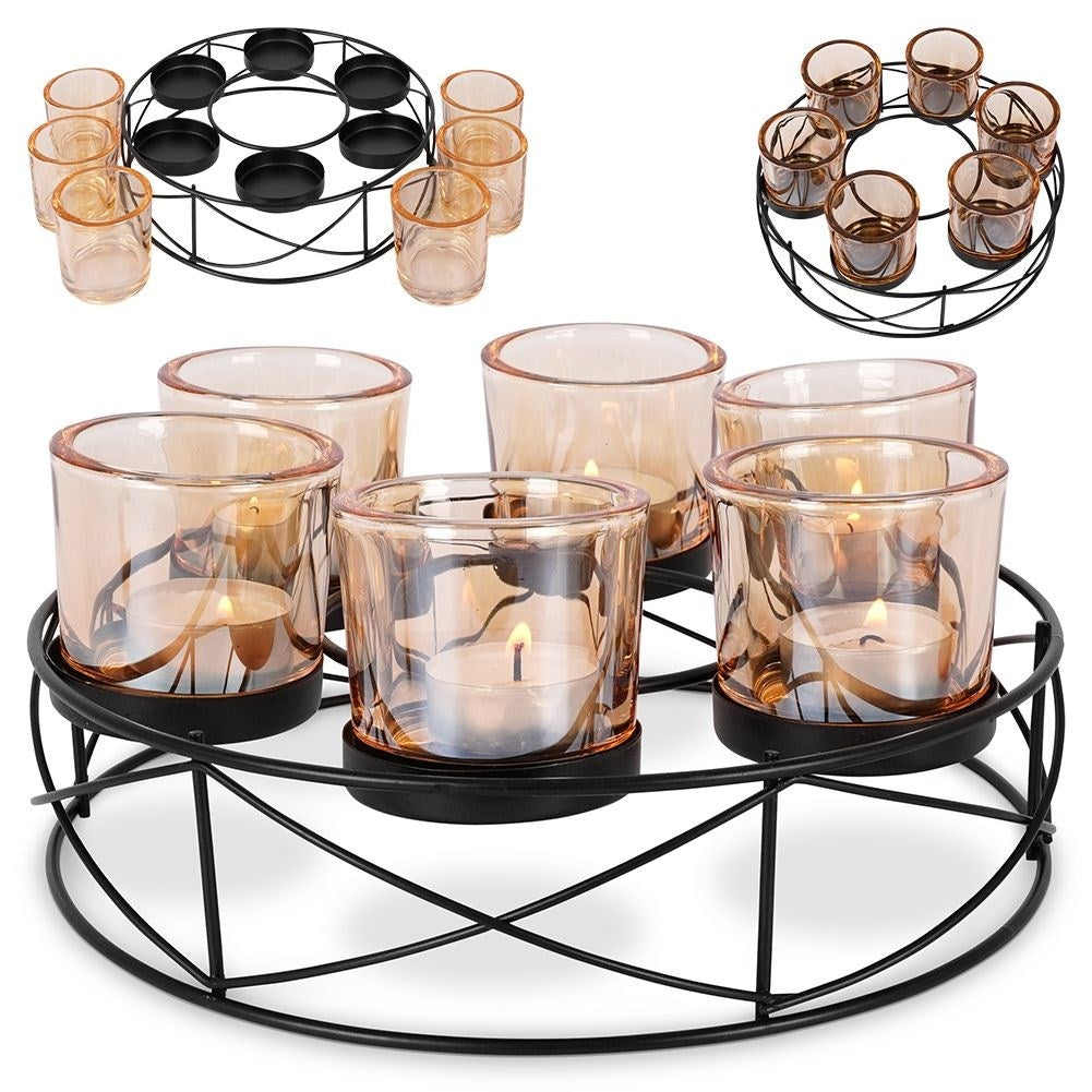 Elegant candlestick for six tealights in black metal
