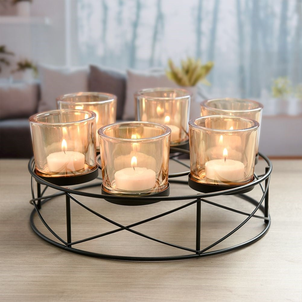 Elegant candlestick for six tealights in black metal
