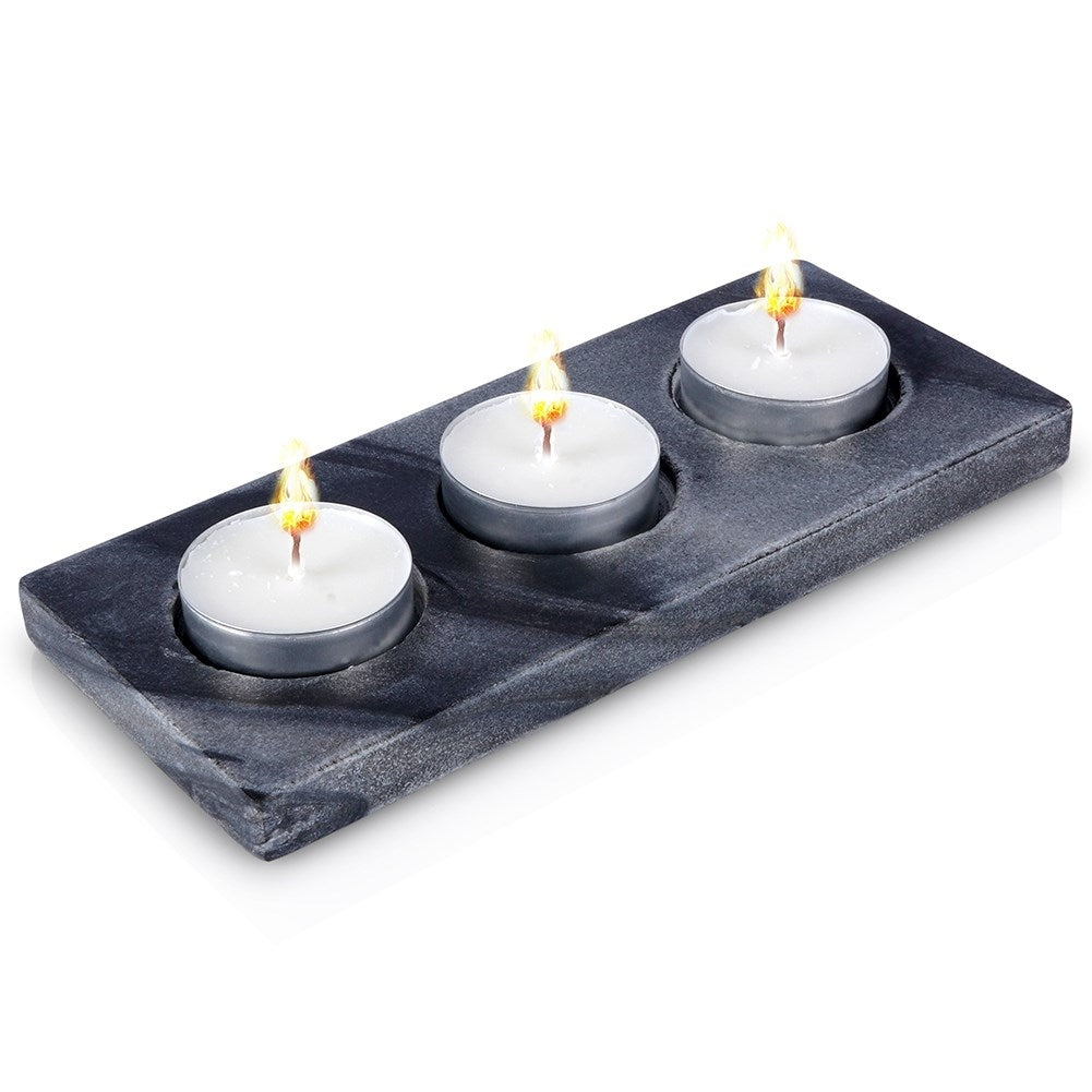 Elegant candlestick for three tealights in gray marble