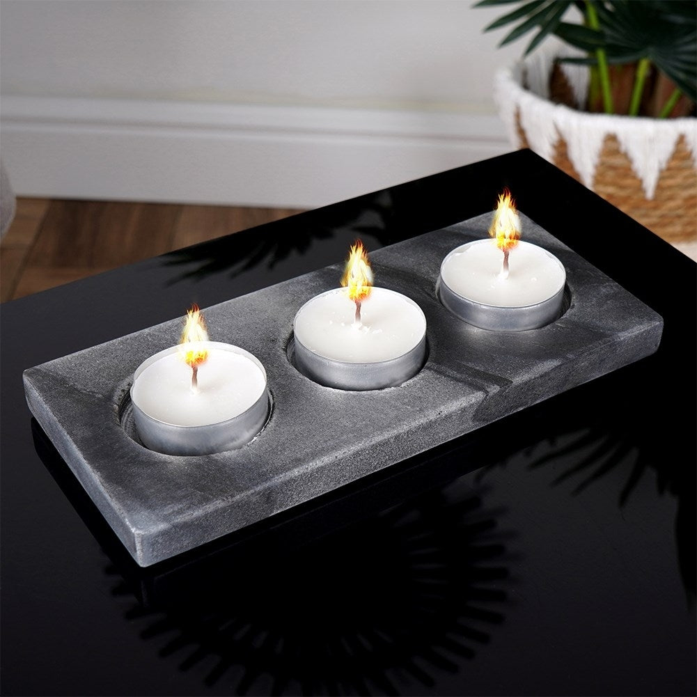 Elegant candlestick for three tealights in gray marble