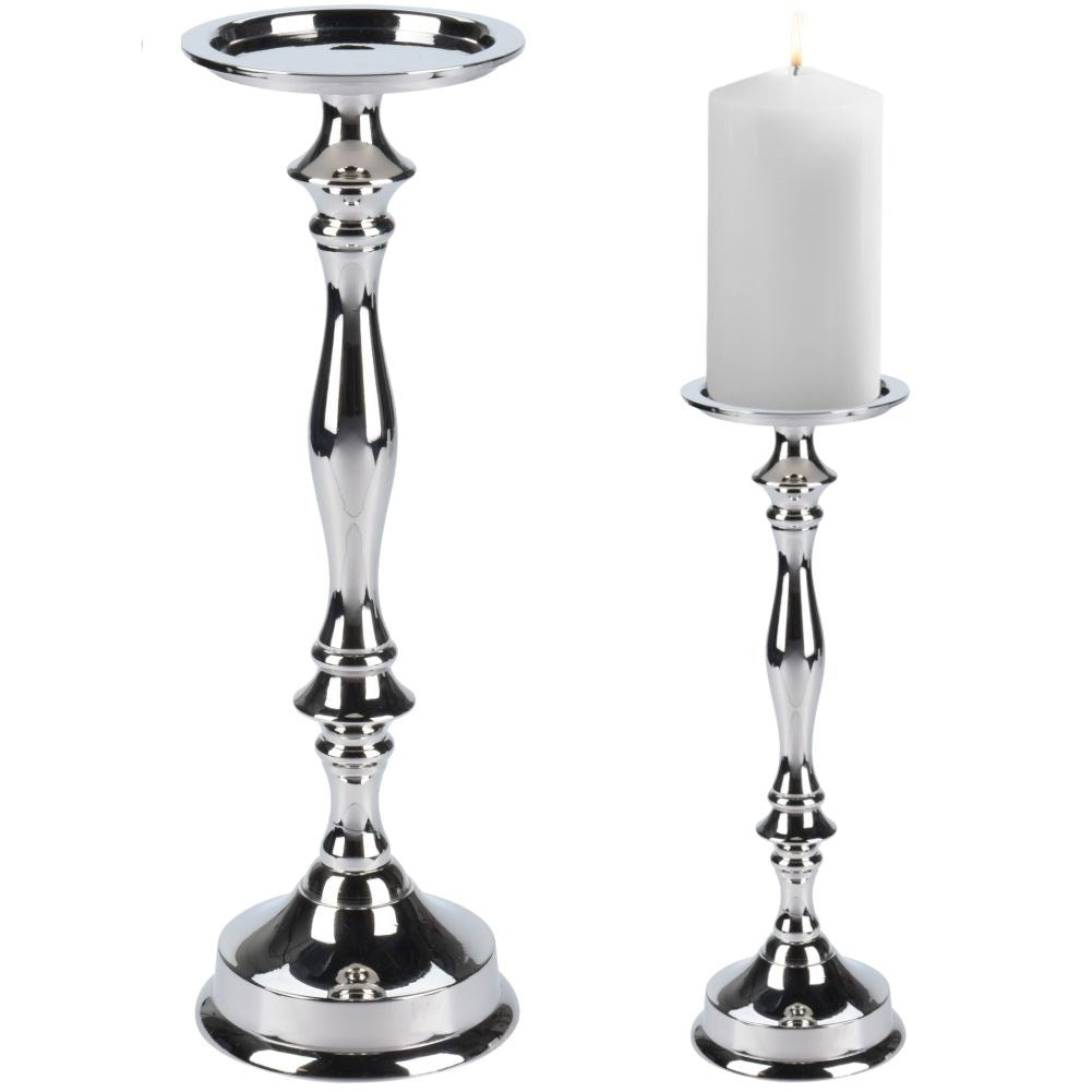 Elegant candlestick in silver, classic style, highly polished surface