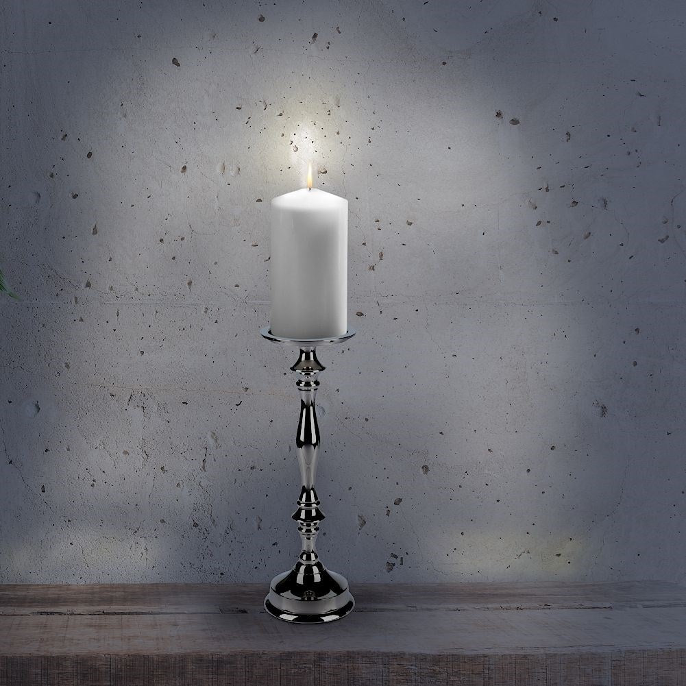 Elegant candlestick in silver, classic style, highly polished surface