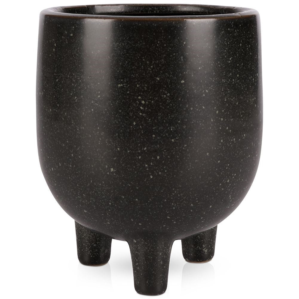 Elegant ceramic pot on legs with black, dotted pattern