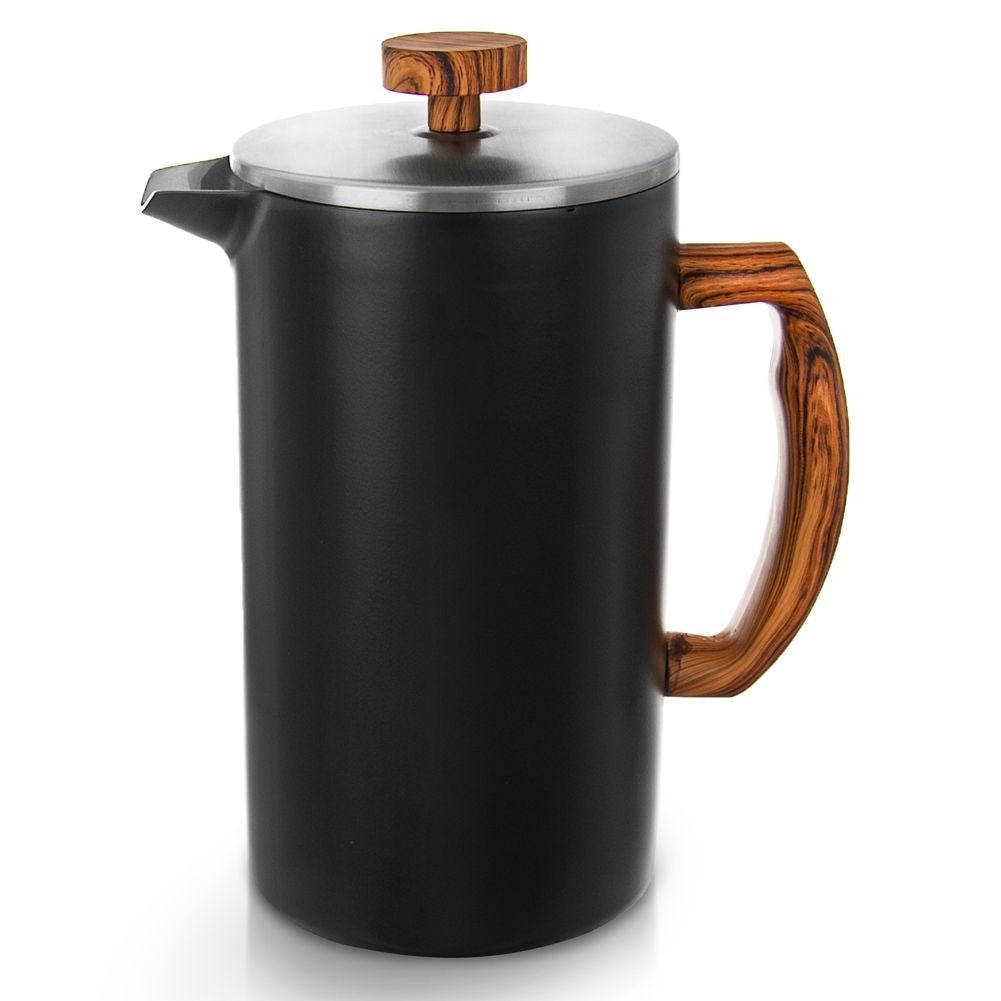 Elegant coffee press in stainless steel with steel piston