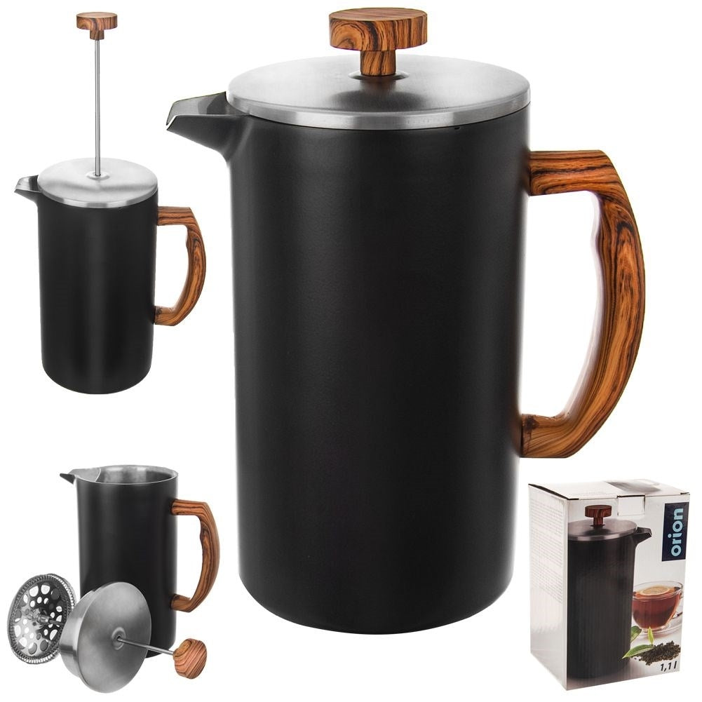 Elegant coffee press in stainless steel with steel piston
