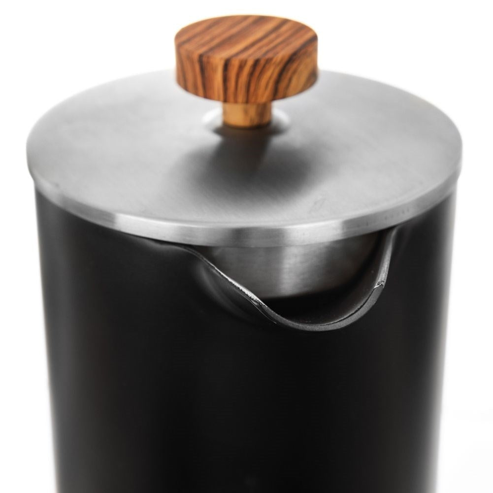 Elegant coffee press in stainless steel with steel piston