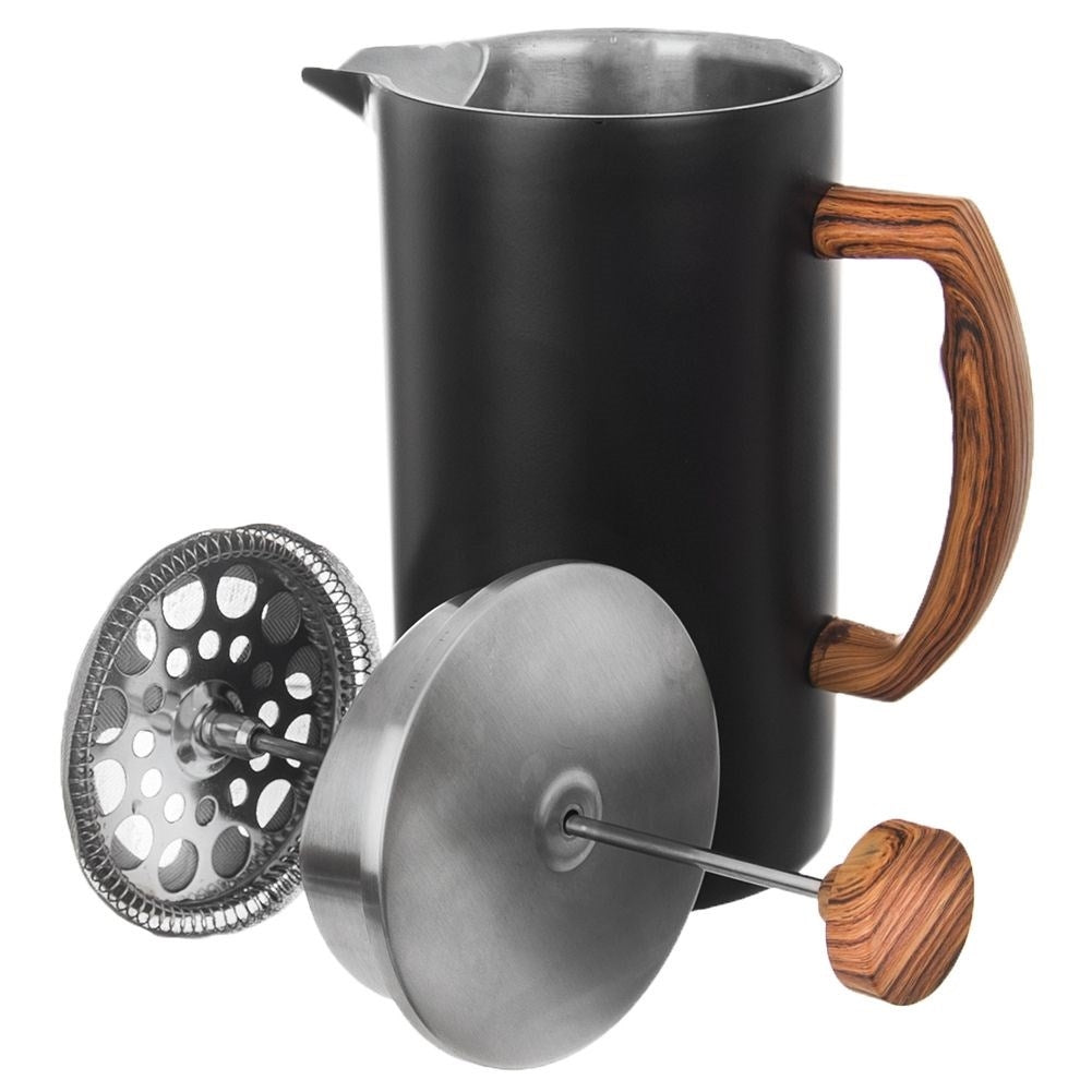 Elegant coffee press in stainless steel with steel piston