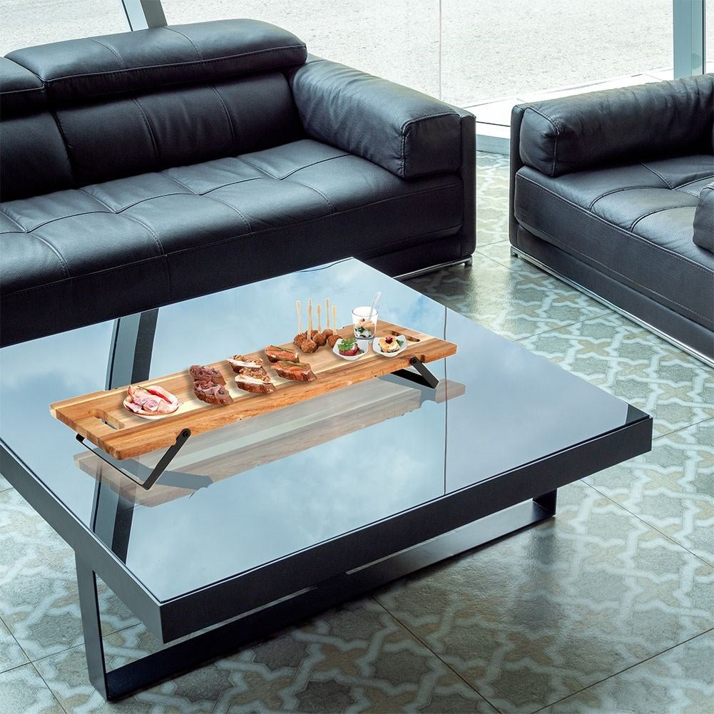 Elegant collapsible serving tray in acacia wood
