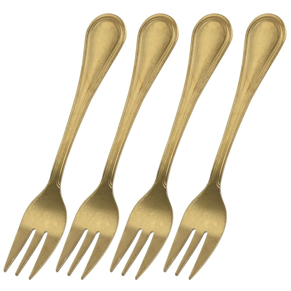 Elegant dessert forks in gold colored stainless steel, set of 4