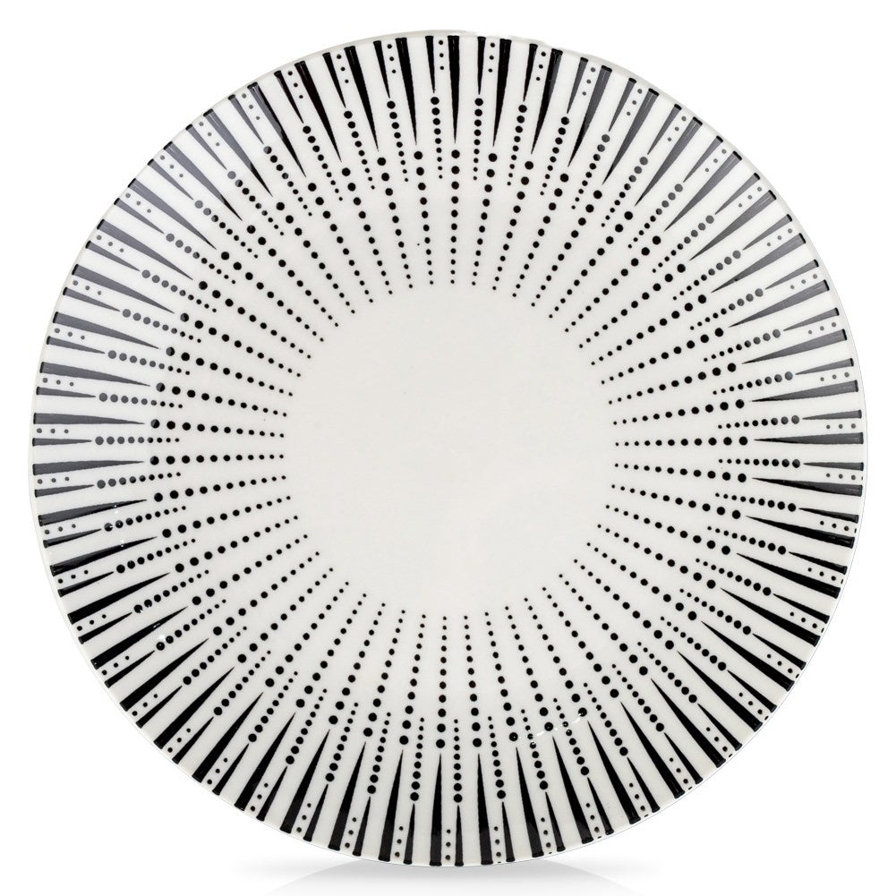 Elegant dessert plate in white porcelain with black decoration