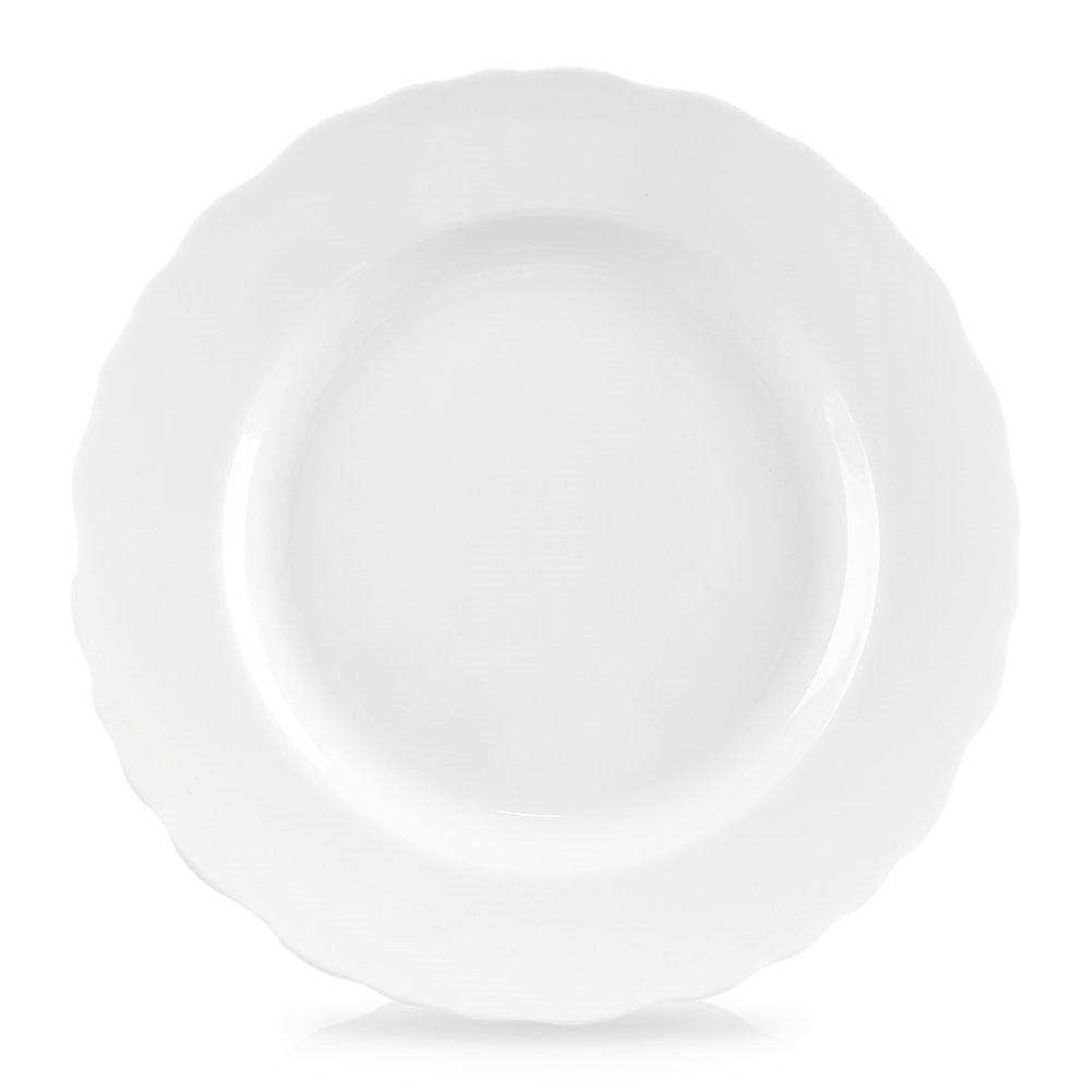 Elegant dessert plate in white porcelain with wavy edge