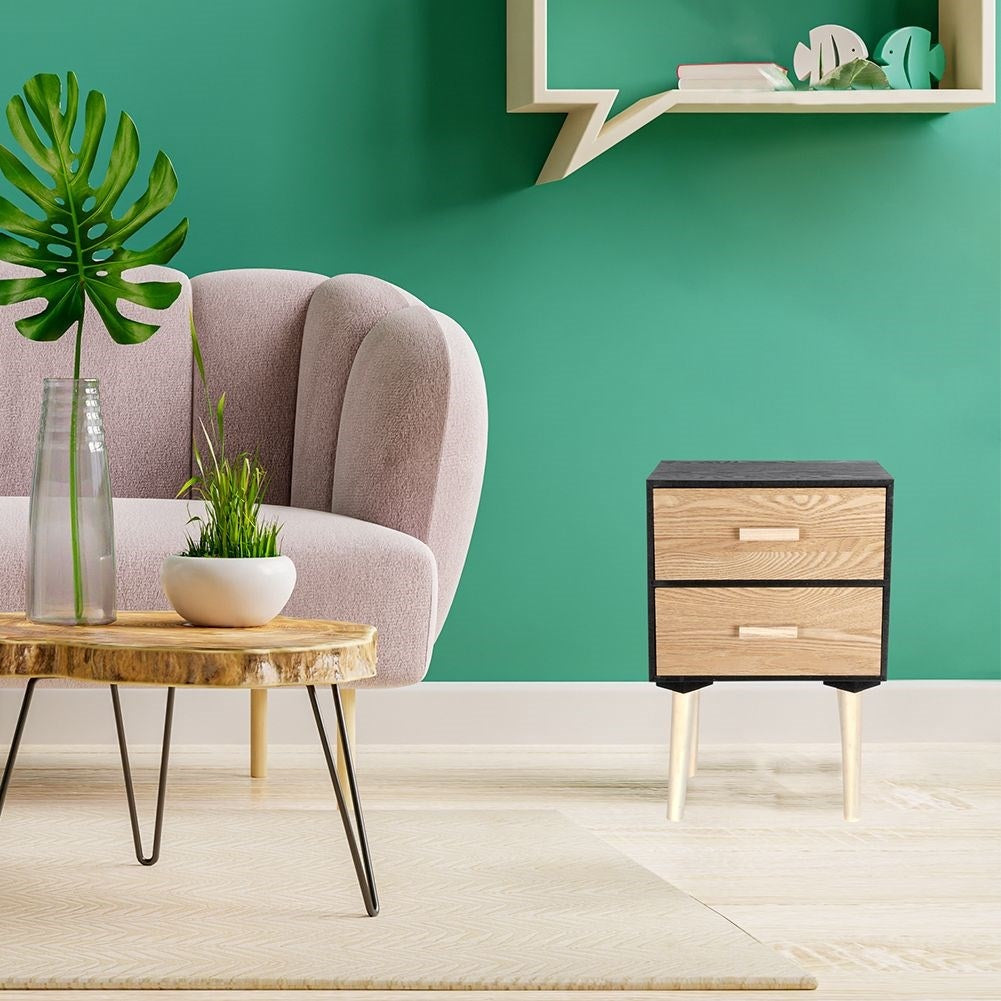 Elegant dresser with two drawers in black and beige MDF
