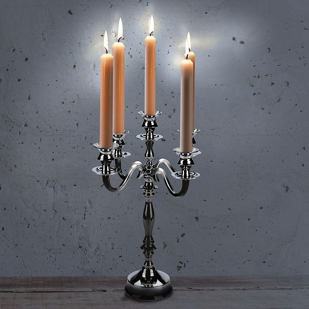 Elegant five-arm candlestick in polished silver