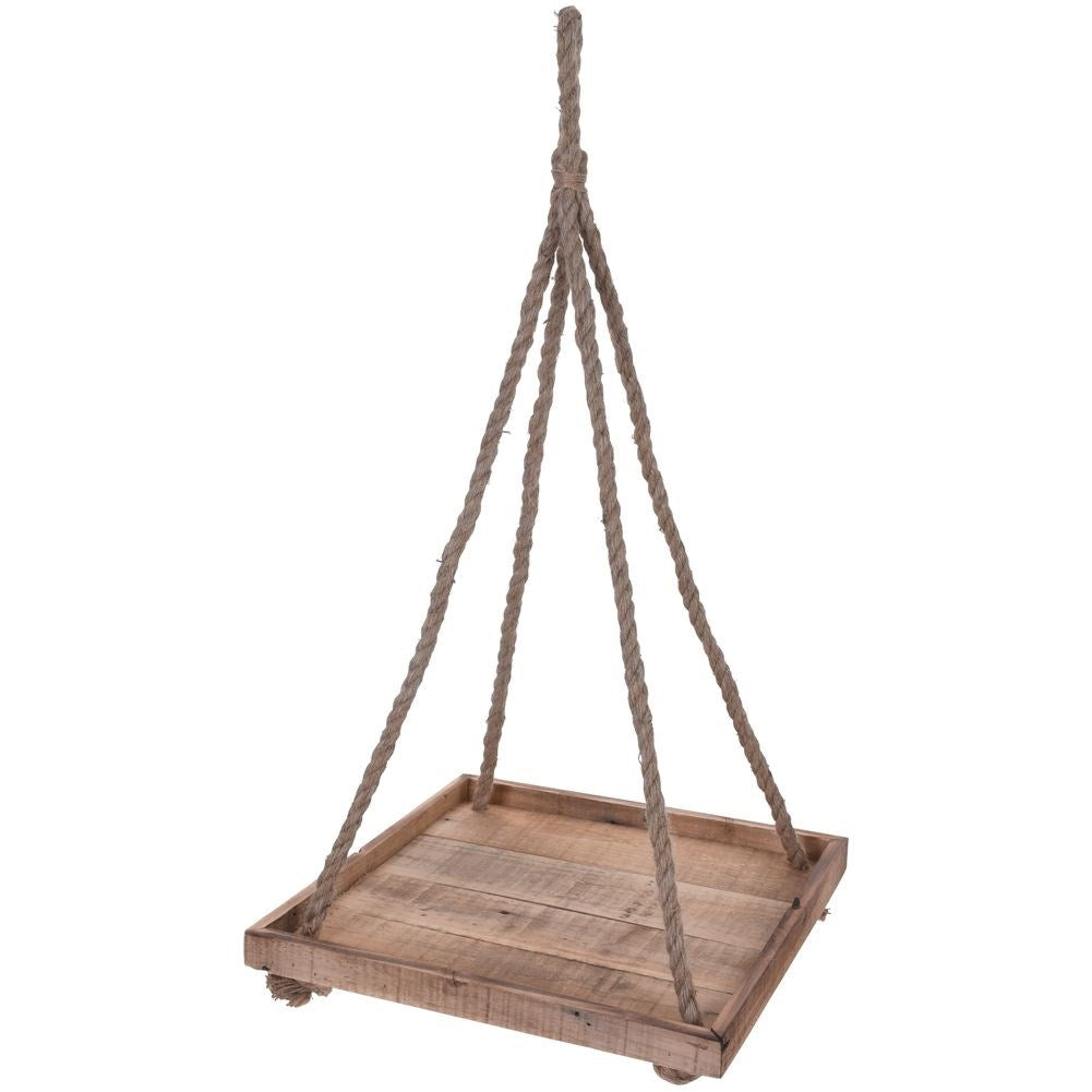 Elegant flower pot made of recycled wood with sturdy rope