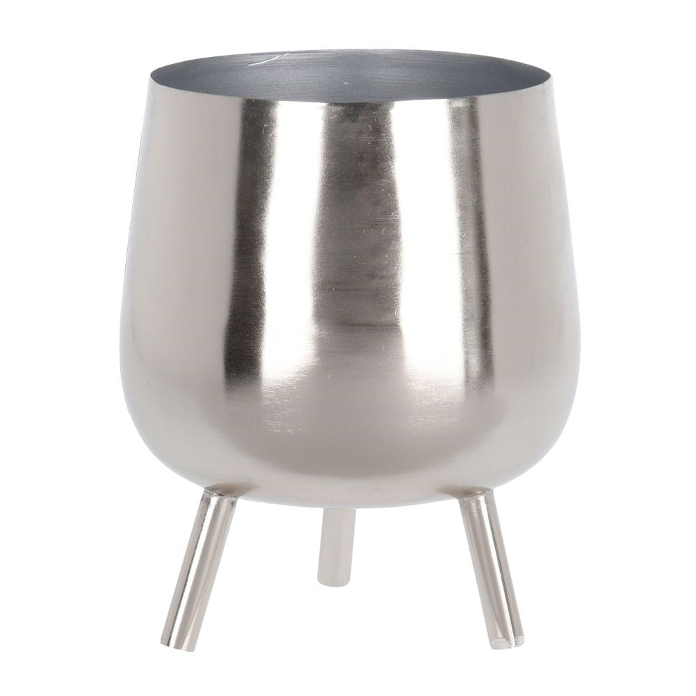 Elegant flower pot on legs in silver for plants