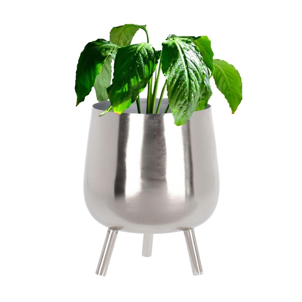 Elegant flower pot on legs in silver for plants