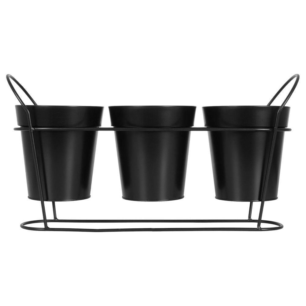 Elegant flower stand for three plants in matt black metal