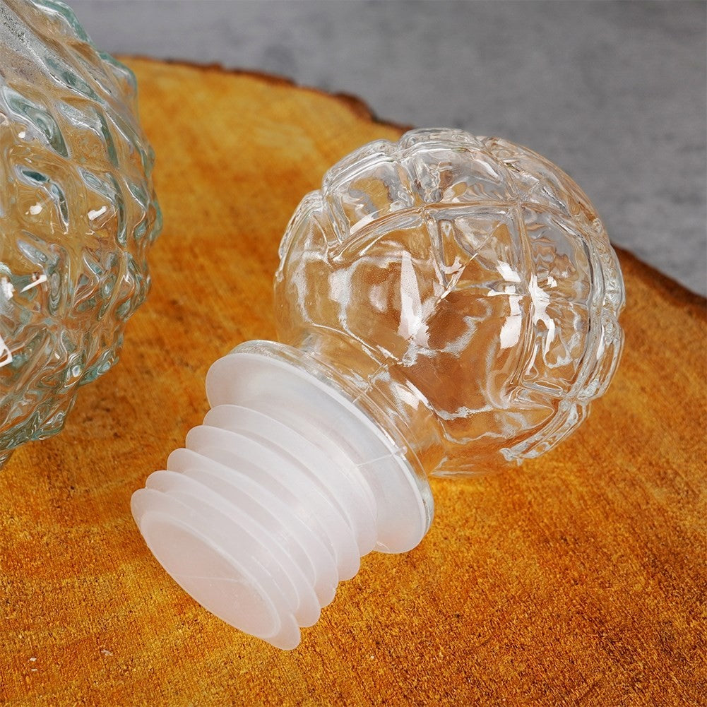 Elegant glass decanter with round cork for drinks and alcohol