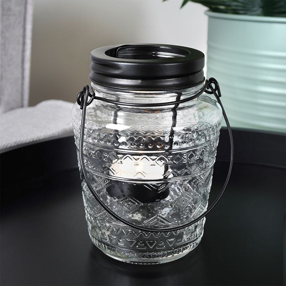 Elegant glass lantern for tea lights, standing or hanging