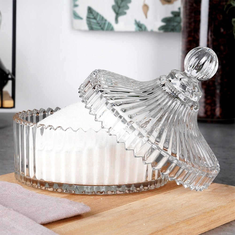 Elegant glass sugar bowl for candles, snacks and sweets
