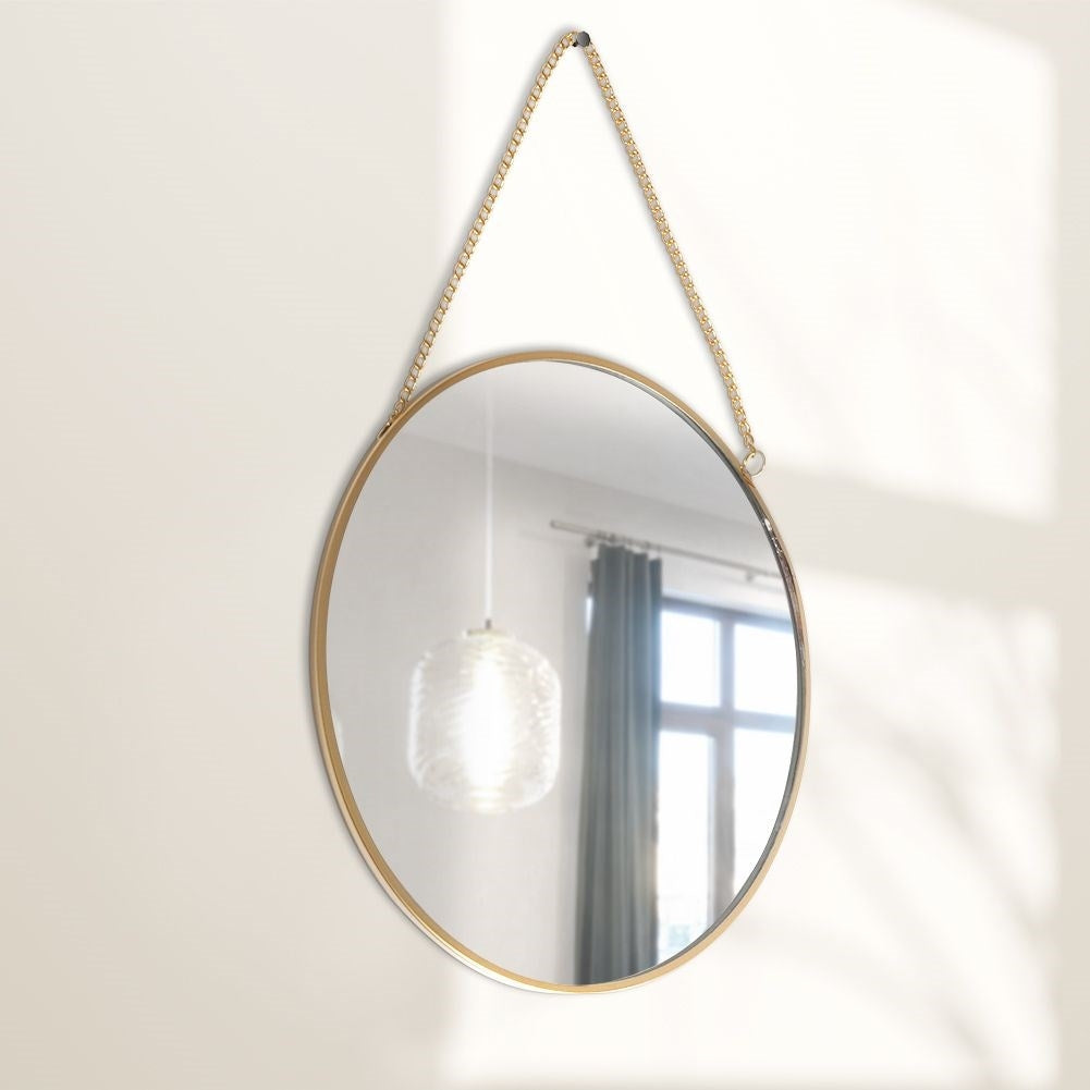 Elegant golden wall mirror 20 cm with chain for all rooms