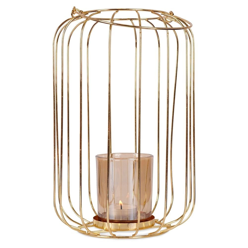 Elegant gold lantern for candle or tealight, metal and glass
