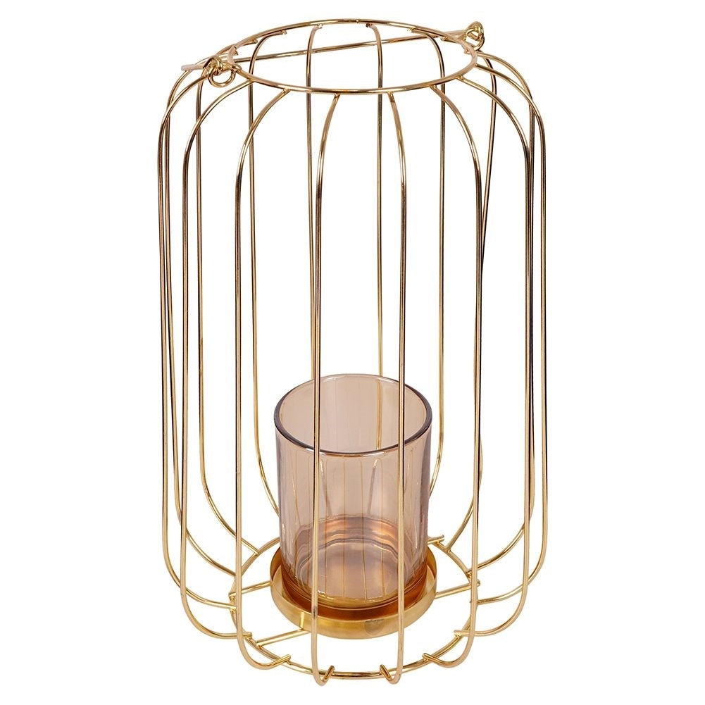 Elegant gold lantern for candle or tealight, metal and glass