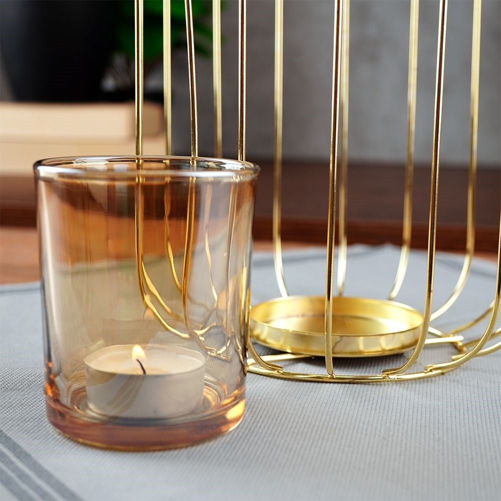 Elegant gold lantern for candle or tealight, metal and glass