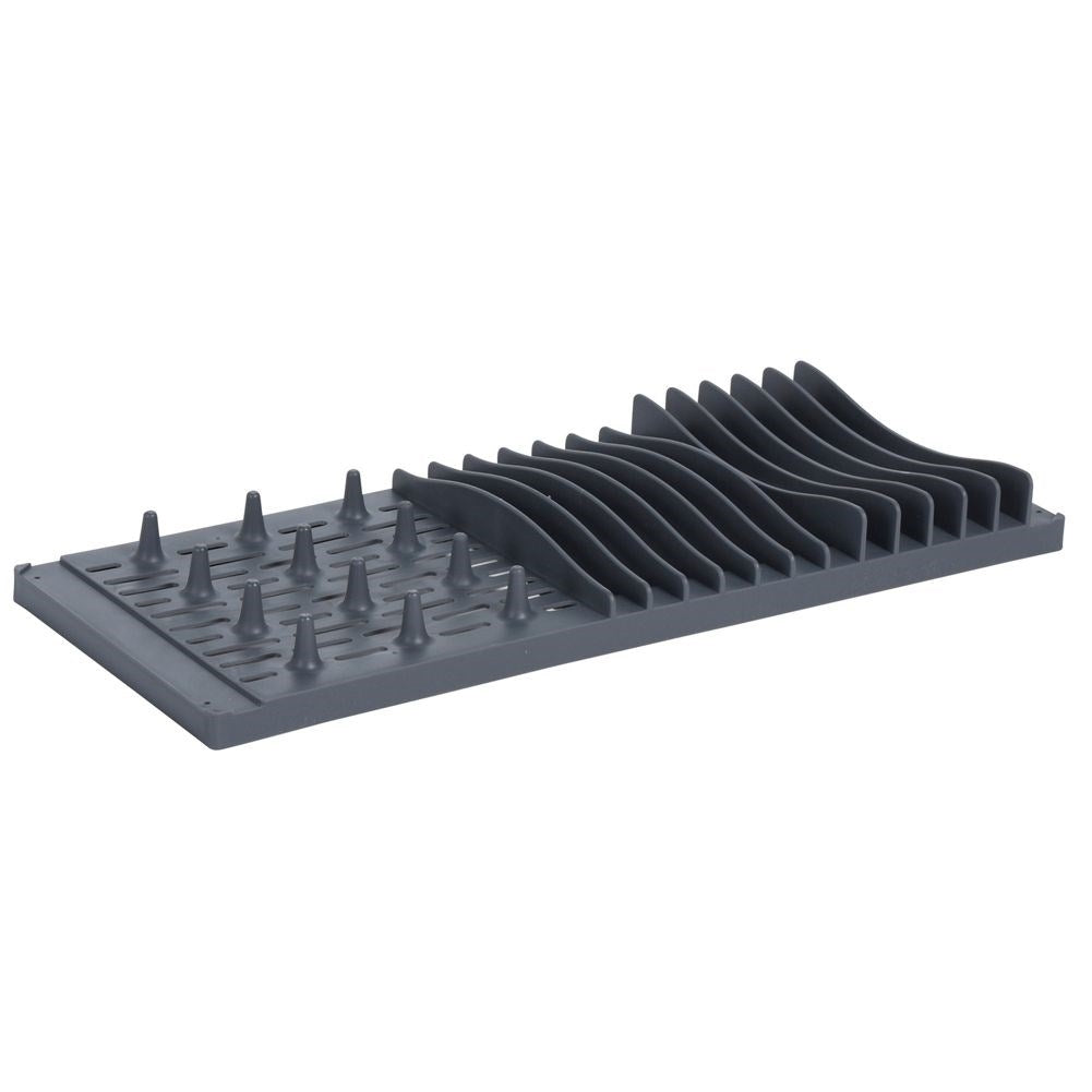 Elegant gray dish rack with microfiber drying mat