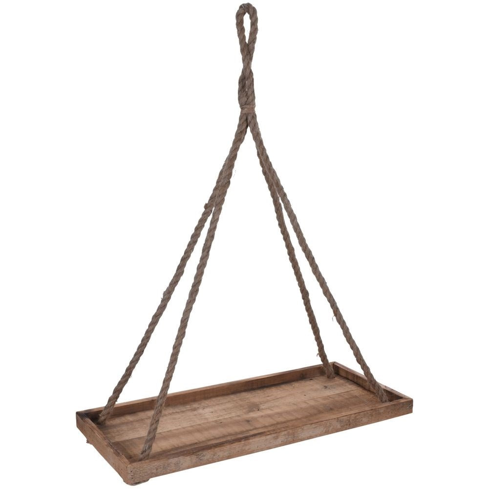 Elegant hanging flower pot in recycled wood with sturdy rope