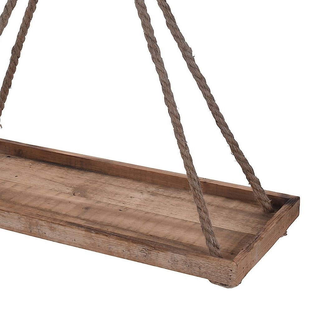 Elegant hanging flower pot in recycled wood with sturdy rope