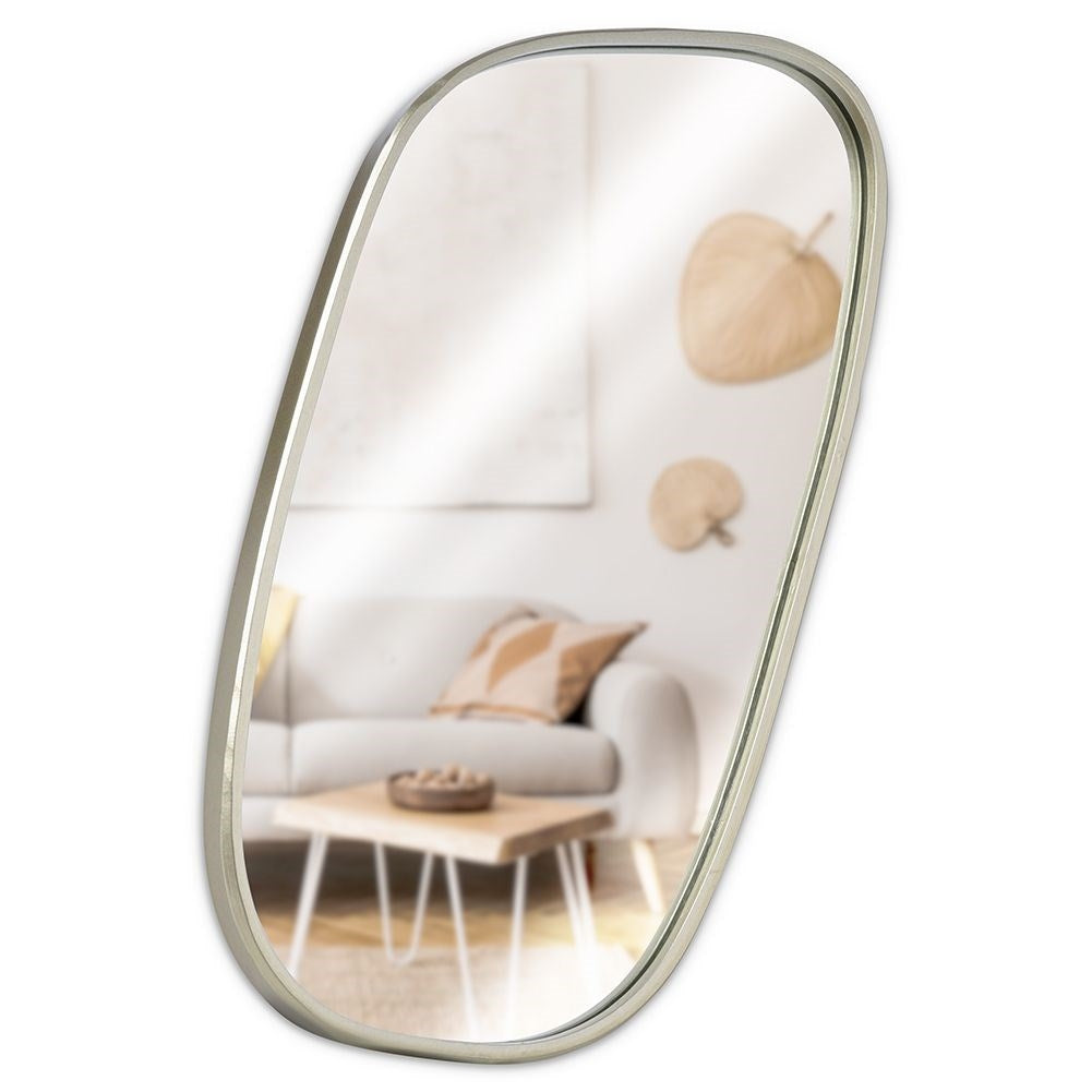 Elegant irregular wall mirror with golden metal frame
