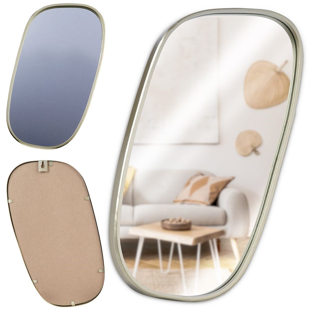 Elegant irregular wall mirror with golden metal frame