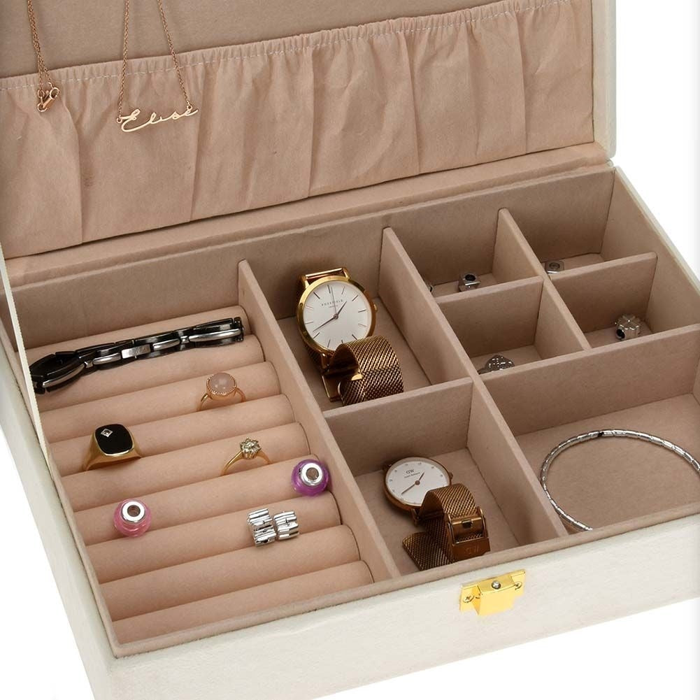 Elegant jewelry box with lock and watch storage