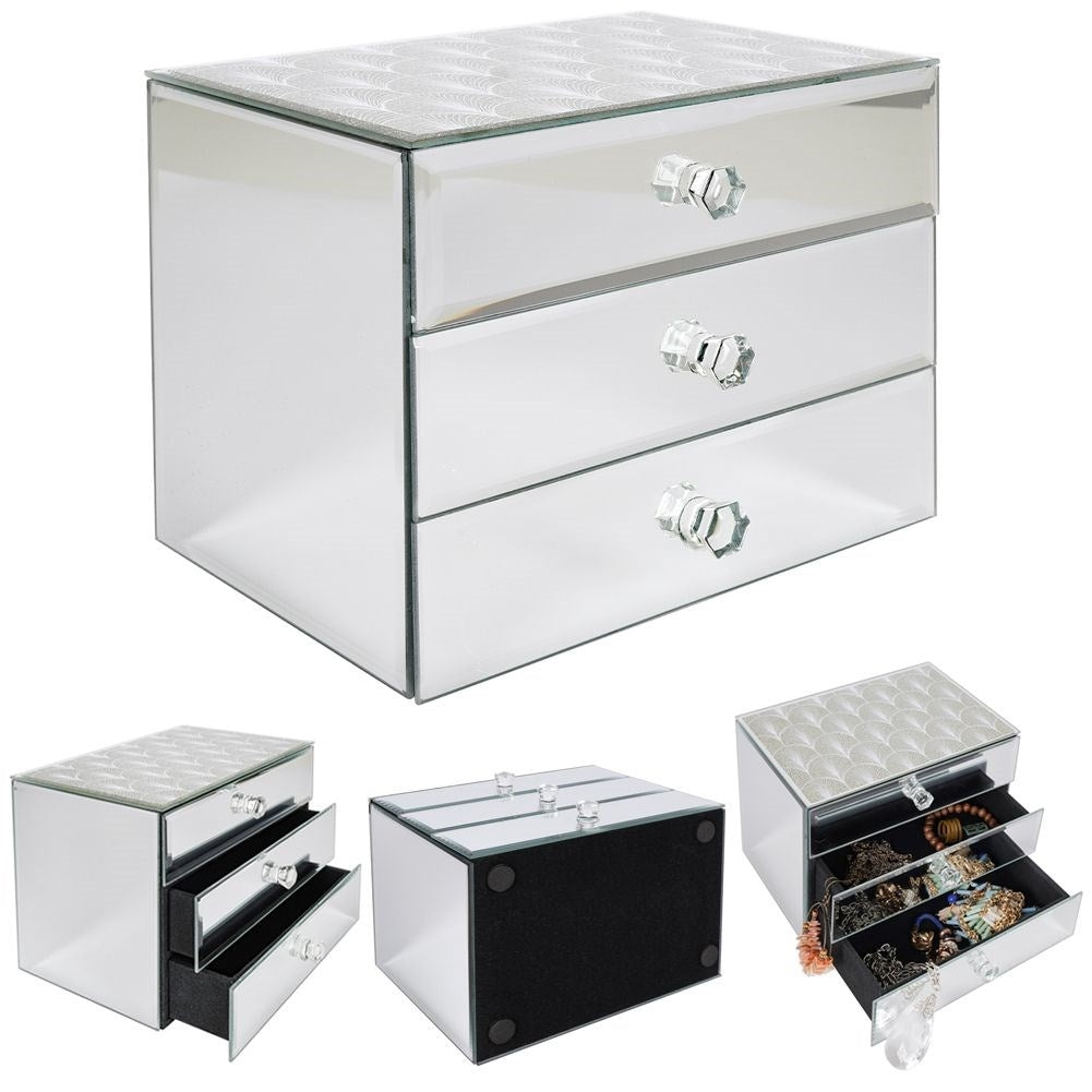 Elegant jewelry box with three drawers and crystal handle